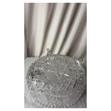 Cut Crystal Footed (approximately 4.5 inches tall) Bowl with Floral Design (approximately 8.5 inch diameter bowl)