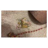 Summer and Fall- Vintage Pins Necklace and Halloween Favor. Bronze Glitter Ball Cap and Headband