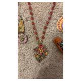 Summer and Fall- Vintage Pins Necklace and Halloween Favor. Bronze Glitter Ball Cap and Headband