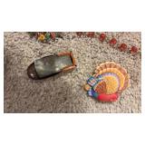 Summer and Fall- Vintage Pins Necklace and Halloween Favor. Bronze Glitter Ball Cap and Headband