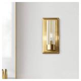 Closmere 5 in. 1-Light Brushed Gold Mid-Century Modern Wall Sconce with Clear Glass Shade