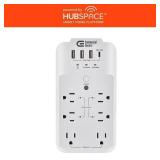 6-Outlet Smart Surge Protector with 4-USB Ports, White, Powered by Hubspace