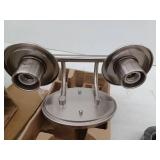 Truitt 14.2 in. 2-Light Brushed Nickel Modern Transitional Vanity with Frosted and Clear Edge Glass Shades