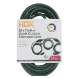 HDX 25 ft. 14/3 3 Outlet Extension Cord, Green