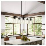 Mauzy Collection 5-Light Matte Black Transitional Linear Chandelier with Clear Water Glass Shade for Dining Room - Retail: $199