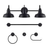 Elmcroft 29 in. 3-Light Matte Black Farmhouse Vanity Light with Matching 4-Piece Bathroom Hardware Accessory Kit - Retail: $77