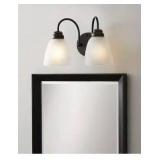Hampton Bay Hamilton 2-Light Oil Rubbed Bronze Vanity Light with Frosted Glass Shades