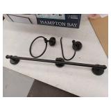 Elmcroft 29 in. 3-Light Matte Black Farmhouse Vanity Light with Matching 4-Piece Bathroom Hardware Accessory Kit - Retail: $77