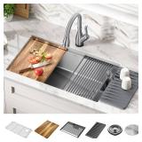 DELTA Lorelai 32 Workstation Kitchen Sink Undermount 16 Gauge Stainless Steel Single Bowl with WorkFlow Ledge and Accessories - Retail: $664