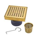 Designline 4 in. x 4 in. Stainless Steel Square Shower Drain with Square Pattern Drain Cover in Brushed Gold