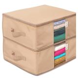 Cedar Clothes Storage Bag Organizer Protects from Moths, Moisture, Dirt & Dust Set of 2 Underbed Storage Bags for Clothes, Cashmere Sweaters, Bedding & More - Underbed Storage - Beige