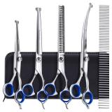Gimars Titanium Coated Professional 6 in 1 4CR Stainless Steel Dog Grooming Scissors with Safety Round Tip, Heavy Duty Pet Grooming Scissor for Dogs, Cats and Other Animals