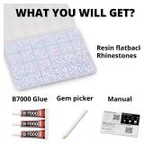 31000Pcs White AB Rhinestones for Bedazzling, Bedazzler Kit with Flatback Rhinestones for Clothes Crafting Crafts Nails, 2,3,4,5,6mm Flat Back Resin Crystal Bedazzling Kit with B 7000 Glue Clear