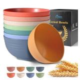 HOTEC BPA Free Unbreakable Wheat Straw Cereal Bowls - Microwave & Dishwasher Safe Soup and Salad Bowls, Set of 8, 26oz, Multicolor