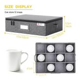 YearningHome Cup and Mug Storage Box with Hard Shell and Dividers for Coffee Mugs,Tea Cups and Glasses,Stackable Storage Organizers with Lid,Handles,Zips and Lable for Moving,Holds 12,2 Pack, Grey