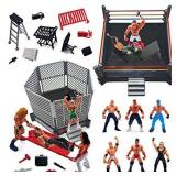 ToyVelt 32-Piece Wrestling Toys for Kids - Wrestler Warriors Toys with Ring & Realistic Accessories - Fun Miniature Fighting Action Figures Includes 2 Rings - Great Gift for Boys and Girls