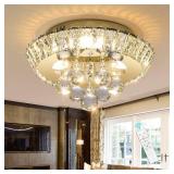 HAIXIANG Modern Glam Crystal Chandelier Bedroom Ceiling Lights Chandelier with Dimmable Bulbs Ceiling Lighting Fixture 12 Inches Gold Light