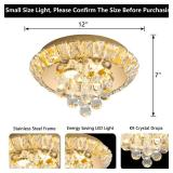 HAIXIANG Modern Glam Crystal Chandelier Bedroom Ceiling Lights Chandelier with Dimmable Bulbs Ceiling Lighting Fixture 12 Inches Gold Light