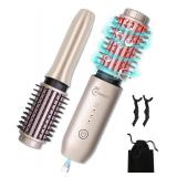 Fitdafit Cordless Hair Curling Iron Brush, 1.5" Mini Cordless Hair Curler, 3-in-1 Travel Curling Brush Hair Straightener Comb Rechargeable, 7000mAh Portable Ionic Heated Curling, Gold