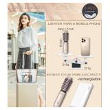 Fitdafit Cordless Hair Curling Iron Brush, 1.5" Mini Cordless Hair Curler, 3-in-1 Travel Curling Brush Hair Straightener Comb Rechargeable, 7000mAh Portable Ionic Heated Curling, Gold