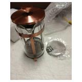 QUQIYSO Coffee Maker 304 Stainless Steel French Press with 4 Filter, Heat Resistant Durable, Easy to Clean, Borosilicate Glass Coffee Press, 100% BPA Free Teapot, 21 ounce, copper