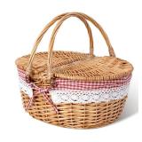 GRANNY SAYS Picnic Basket, Wicker Basket with Lid, Woven Cute Basket with Handle, Storage Basket with Washable Lining & Dual-Flid Lid, Natural Willow Picnic Hamper, Red Lining