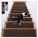 ANTDLE Stair Treads Non-Slip 16 Pack 8"x30" - Carpet Stair Runner for Indoor Wooden Steps with TPE Backing & Anti-Skid Surface, Reusable Adhesive Safety Rug for Kids/Elder/Pet-Friendly - Brown