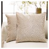 HPUK Geo Cut Velvet Throw Pillow Covers Pack of 2, 18x18 Inch Accent Cushion Covers for Living Room, Bedroom, Decorative Pillow Covers for Couch, Sofa, Chair, Beige