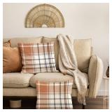Set of 2 Fall Pillow Covers Autumn Decorative Throw Pillow Cases 18x18 Inch Orange Grey Plaids Cushion Covers Faux Linen,Farmhouse,Thanksgiving,Home Decor