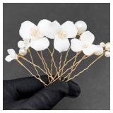 PRETTYLIFE White Flower Hair Pins for Wedding 7PCS Elegant Bridal Ceramic Flower Pearl Hair Pieces Accessories for Women