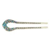 Lurrose Double Prong Hair Pin U Shaped Crystal Chignon HairPin Stick Hairstyle Accessory for Women Girls(Blue)