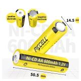PKCELL 4 Pack AA 1.2V 600mAh NICD Rechargeable Double A Battery for Solar Lights(4PCS)