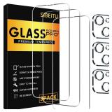 SIBEITU 3 Pack Screen Protector for iPhone 13 with 3 Pack Camera Lens Tempered Glass Protector, 6.1 Inch HD Clear Tempered Glass Film 9H Hardness Full Coverage, Scratch Resistent, No Air Bubbles