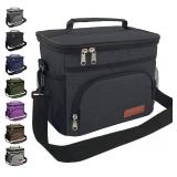 ExtraCharm Insulated Lunch Bag for Women/Men - Reusable Lunch Box for Office Picnic Hiking Beach - Leakproof Cooler Tote Bag Organizer with Adjustable Shoulder Strap for Adults - Black