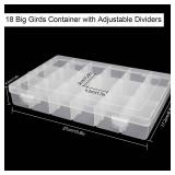 5 Pack Plastic Jewelry Organizer Box 18 Big Girds Clear Storage Organizer Case with Adjustable Dividers Jewelry Storage Container Multi Compartment Storage Box for Washi Tape, Bead, Gem, Rock