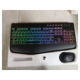 Wireless Keyboard and Mouse Combo - 9 Backlit Effects, RGB, Ergonomic Wrist Rest, Phone Holder, 2.4G Full Size, Rechargeable, Sleep Mode, Quiet Keyboard Set for Computer, PC, Laptop, Mac, Windows