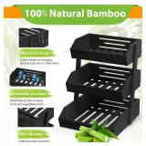 Gmtsl Bamboo Fruit Basket for Kitchen 3 Tier Fruit Bowl For Kitchen Counter, Large Fruit Holder With 2 Banana Hangers, Idea For Fruit and Vegetable Storage, Bread Basket, Snack Organizer(BLACK)