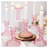 Maxcheck Set of 6 Candlestick Holders Taper Glass Candle Holder Decorative Candle Stand for Wedding Valentine Party Table Centerpiece Anniversary Festival Home Decor(Pink)