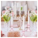 Maxcheck Set of 6 Candlestick Holders Taper Glass Candle Holder Decorative Candle Stand for Wedding Valentine Party Table Centerpiece Anniversary Festival Home Decor(Pink)