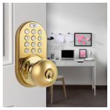 MiLocks TKK-02P Digital Door Knob Handle Lock with Electronic Keypad - Keyless Entry Smart Door Lock with Adjustable Latch Locks, Audible Tones for Interior Front Doors & More, Polished Brass