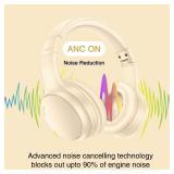 Bingozones Bluetooth Active Noise Cancelling Headphones with Microphone, A10 Wireless Headset Over Ear, 20H+ Playtime, Bluetooth 5.3, Lightweight Wired Headphones for Tablet/PC - Beige