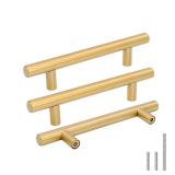 goldenwarm 10Pcs Cabinet Bar Handles Brushed Brass Dresser Drawer Pulls 3-3/4in(96mm) Kitchen Cabinet Hardware - Modern Dresser Hardware Cupboard Door Pull Handles