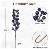 Briful 20 PCS Artificial Christmas Berry Picks, 8.7" Faux Berry Stems Spray with Glitter Paillette for DIY Crafts Wreath Garland Party Christmas Ornaments Decor