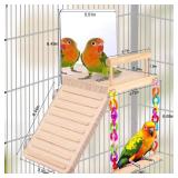 KyoukiBird Perch Platform Bird Toys with Bird Mirror Climbing Ladder Swing, Parakeet Cage Accessories - for Cockatiels, Lovebirds, Budgies,Pacific Parrotlets,Finch,Canaries - Wooden Play Gym