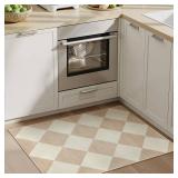 Beeiva Checkered Print Washable Indoor Door Mats for Entryway, 2x3 Non Slip Ultra Thin Bathroom Rugs Fit Under Door, Moroccan Diamond Decor Beige Small Rugs for Bedroom Kitchen Laundry Entrance