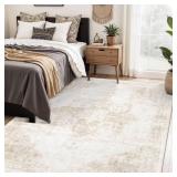 Area Rug 5x7 Washable Rug, Vintage Boho Medallion Rugs Non-Slip Soft Low Pile Large Distressed Rug Indoor Retro Carpet for Living Room Bedroom Dining Room Home Office (Beige, 5