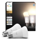 Philips Hue Smart LED A19 Bulb, Warm White Light 2700K, E26 Base, 9W, 810 Lumens, Dimmable, Works with Alexa, Google Assistant, and Apple Home, 2pk