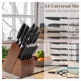 RedCall Universal Knife Block Holder,Large Wood Bamboo Knife Block without Knives,14 Slot Universal Knife Holder Countertop,Butcher Block Knife Storage Organizer for Kitchen (Brown)