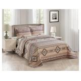 Rugs 4 Less Rustic Southwest Quilted Western Bedspread Bedding Set in Brown Beige Taupe Charcoal and Tribal Native 235 cm x 260 cm American Patterns - Nevada (Full/Queen)