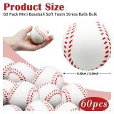 Oleitodh 60 Pcs Baseball Stress Ball, 2.5 Inch Mini Squeeze Foam Baseball Bulk, Baseballs Squishy Balls for Kids, Relaxable Sports for Themed Party Favors, Decoration, Anxiety Relief